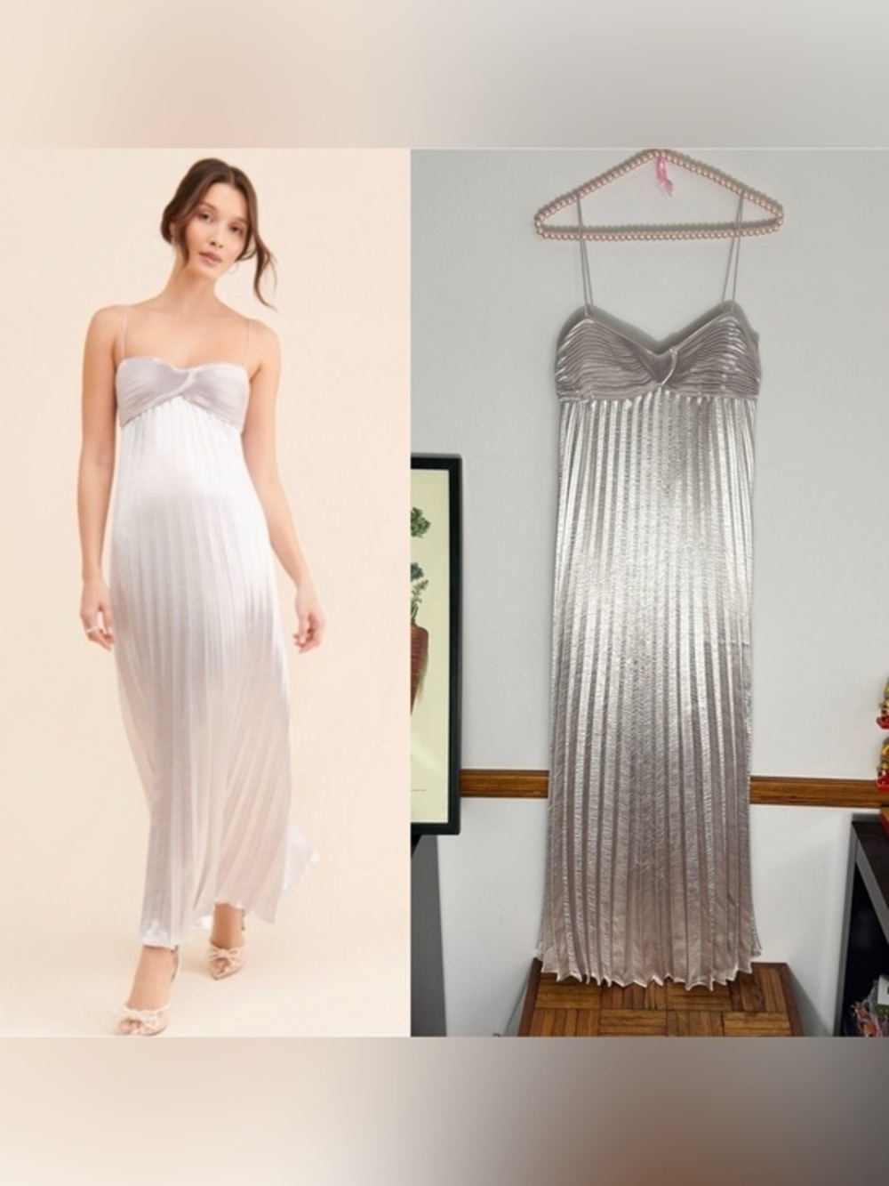 Rebecca Taylor NWT Lamé Silver pleated evening gown size 8